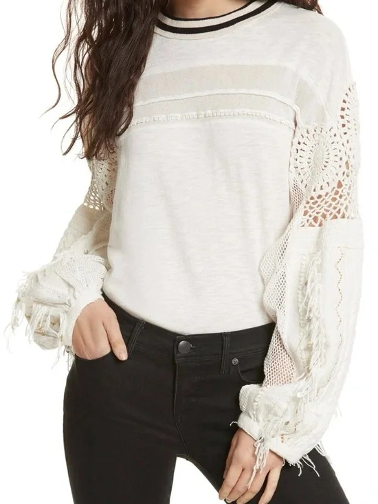 FREE PEOPLE Marrakech white crochet lace  knit  Medium m - Picture 8 of 8